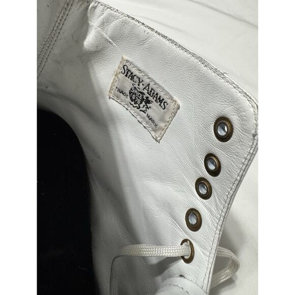 Stacy Adams White Leather Cap Toe Dress Boots Men’s 7.5D Lace Up Formal Vintage - Picture 8 of 10